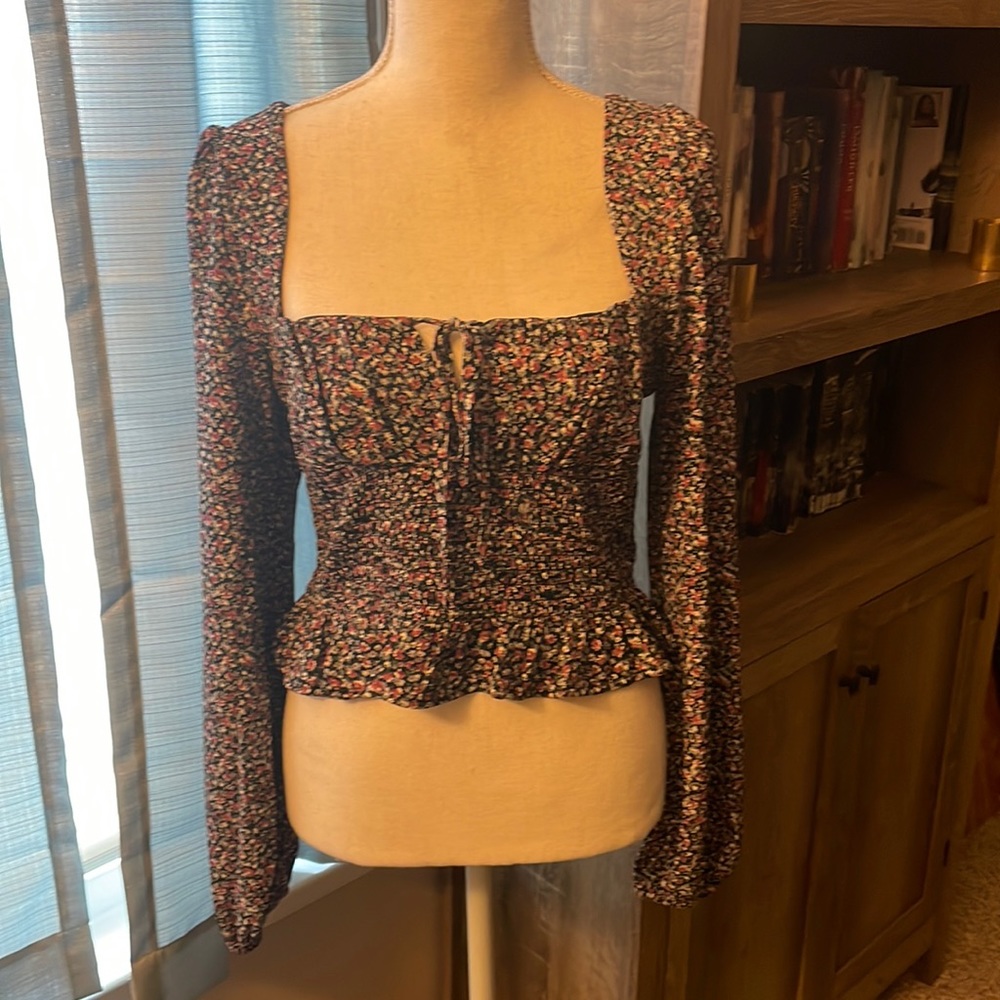 Pacsun dress shirt cute and stylish black with purple and blue flowered pattern